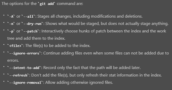 Git Add option menu