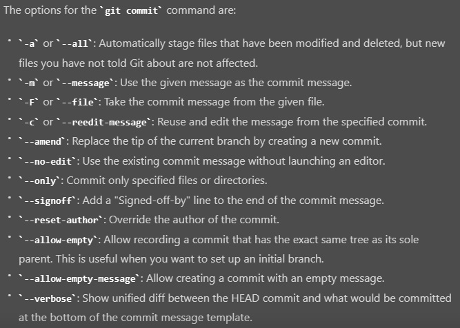 Git Commit option menu