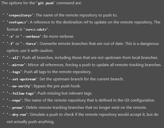 Git Push option menu