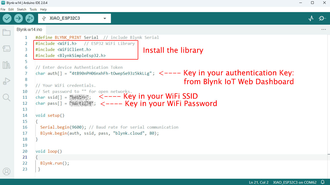 Arduino code with Authentication key