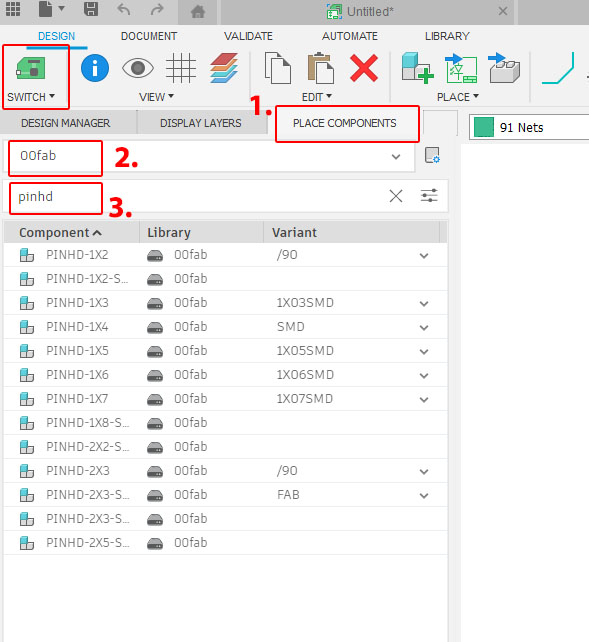 Place components panel