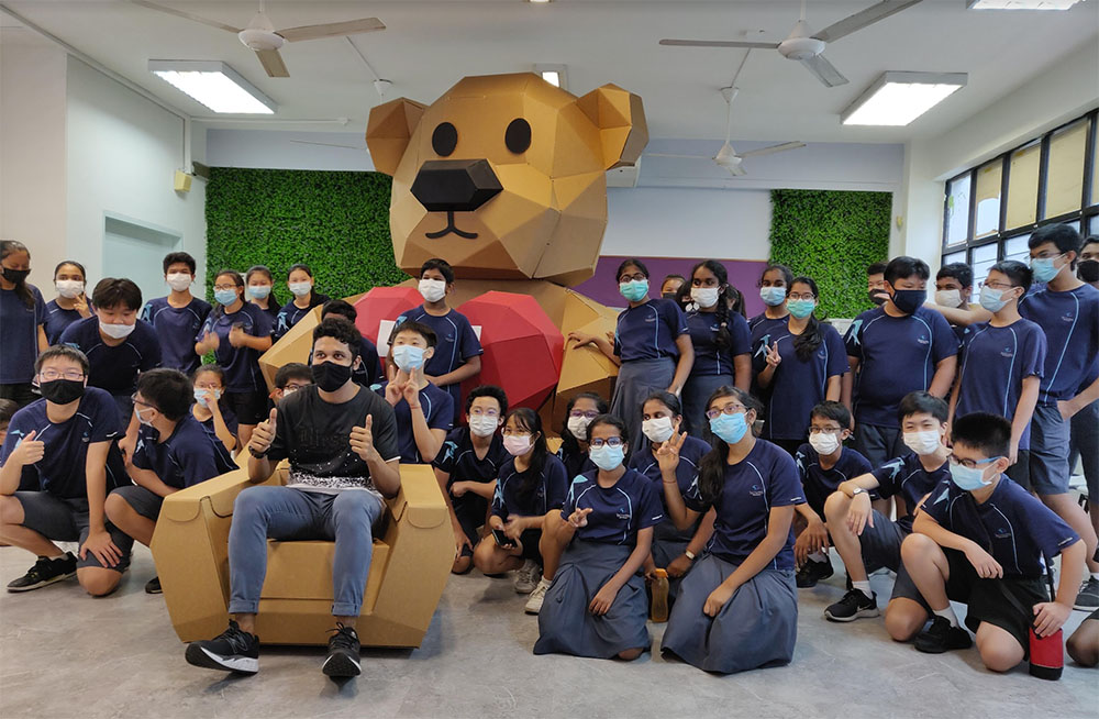 Photo of Cardboard bear at Bowen secondary School