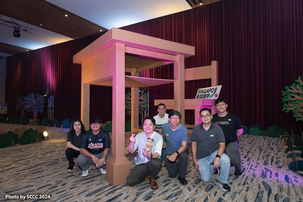 Wander Around cardboard classroom installation with the Singapore Chinese Cultural Centre team