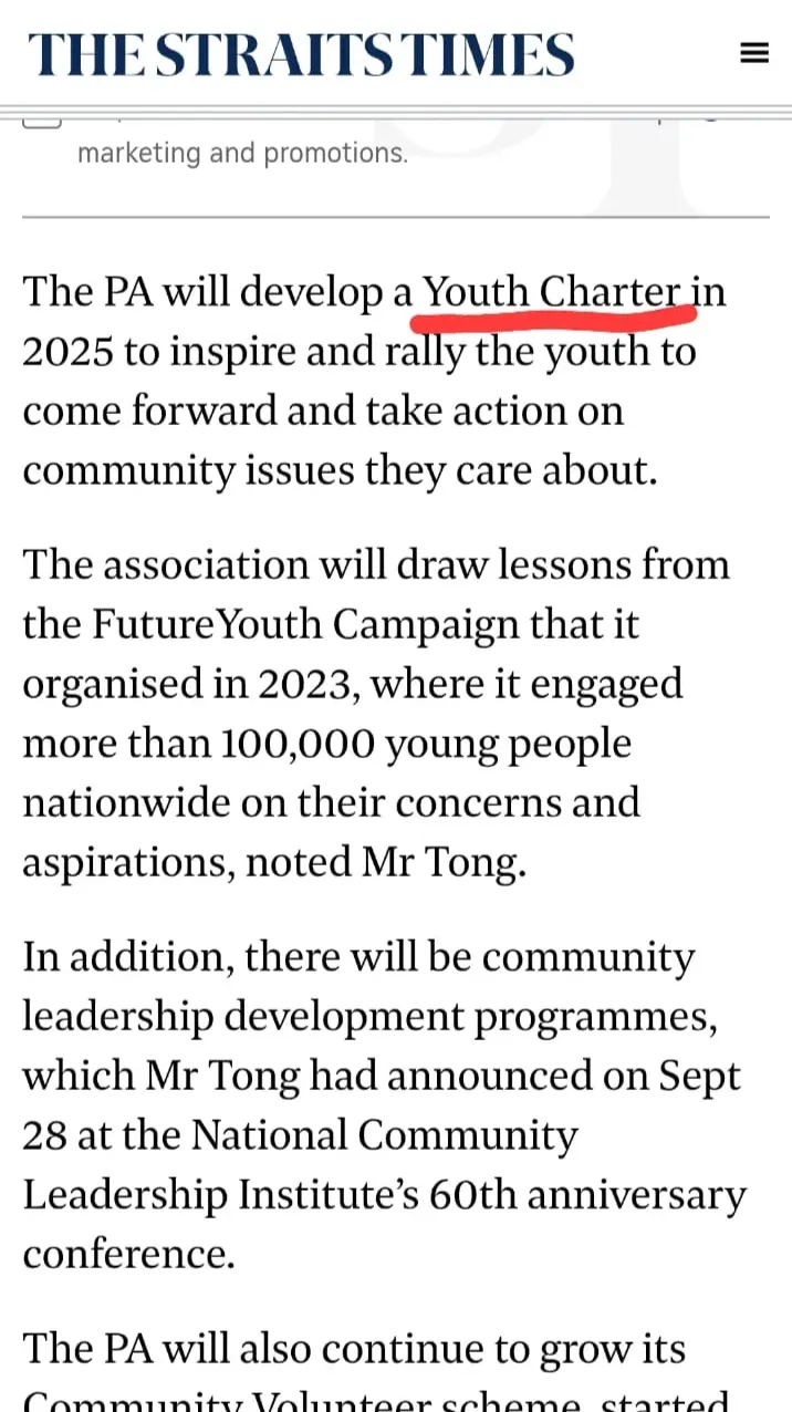 Excerpt from The Straits Times describing the FutureYouth campaign and community issues