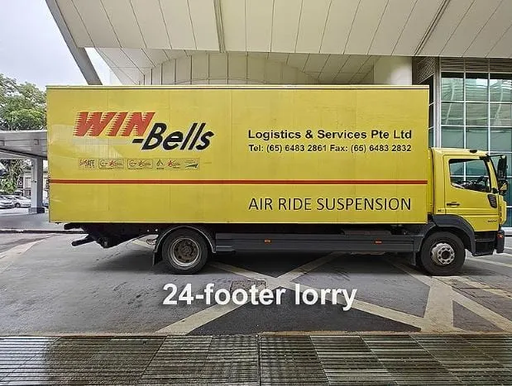 Yellow 24-foot lorry considered for transporting the installation