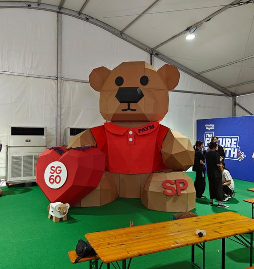 Completed SG60 bear installed inside the Future YOUth event tent
