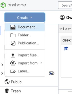 onshape create new document