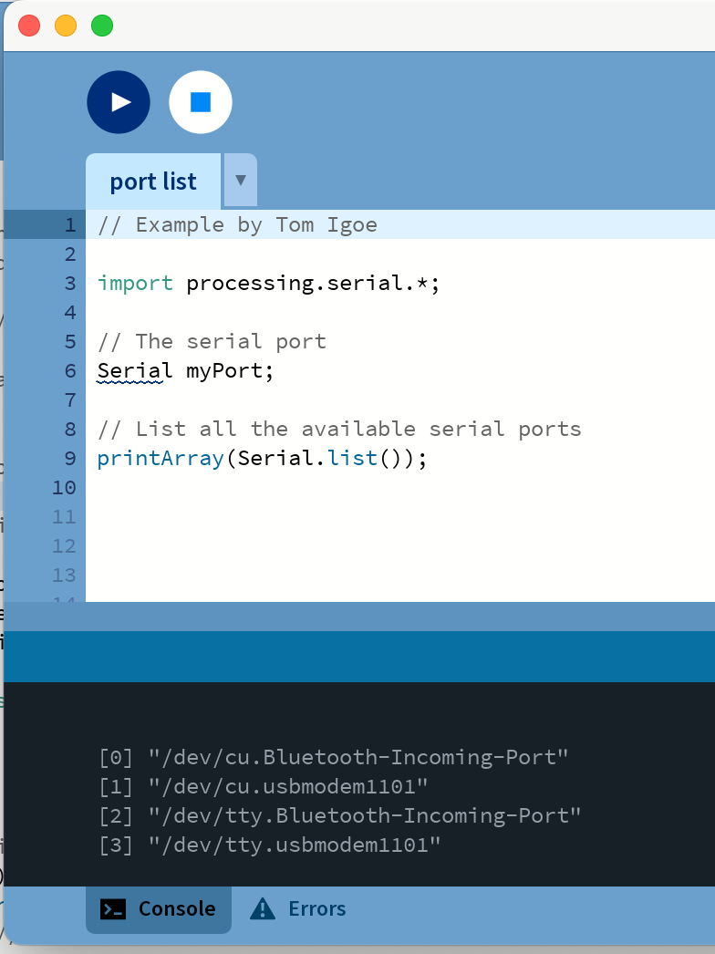Processing port list