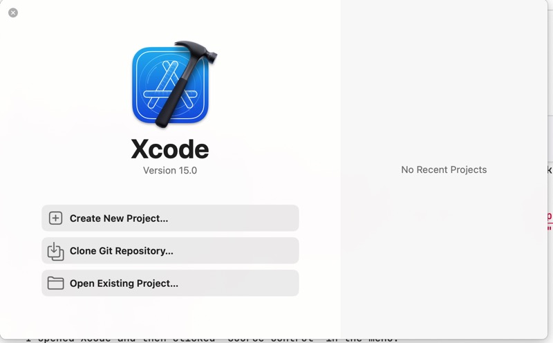Open and start Xcode