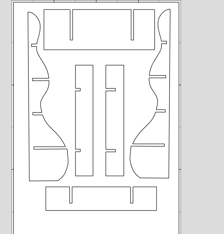 Drawing of all parts after adding grooves to shelves.