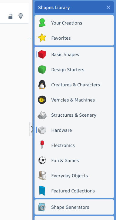 TinkerCAD shape options