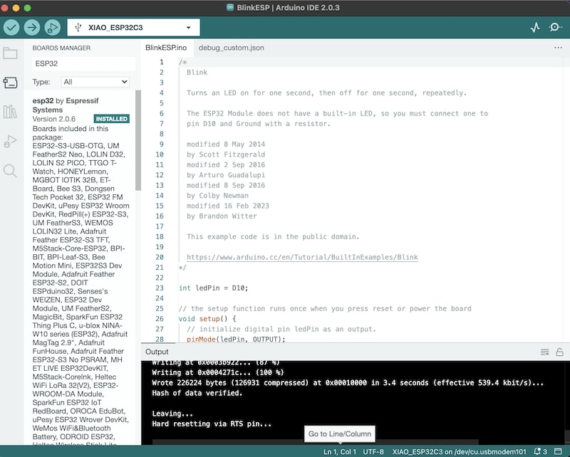 Screenshot of the esp32 programing