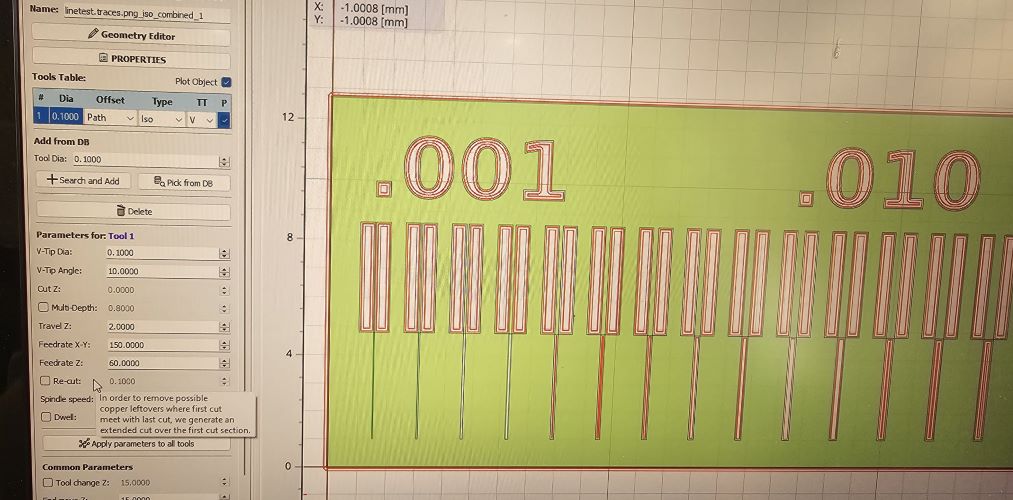 screenshot of the milling settings(tool setting)