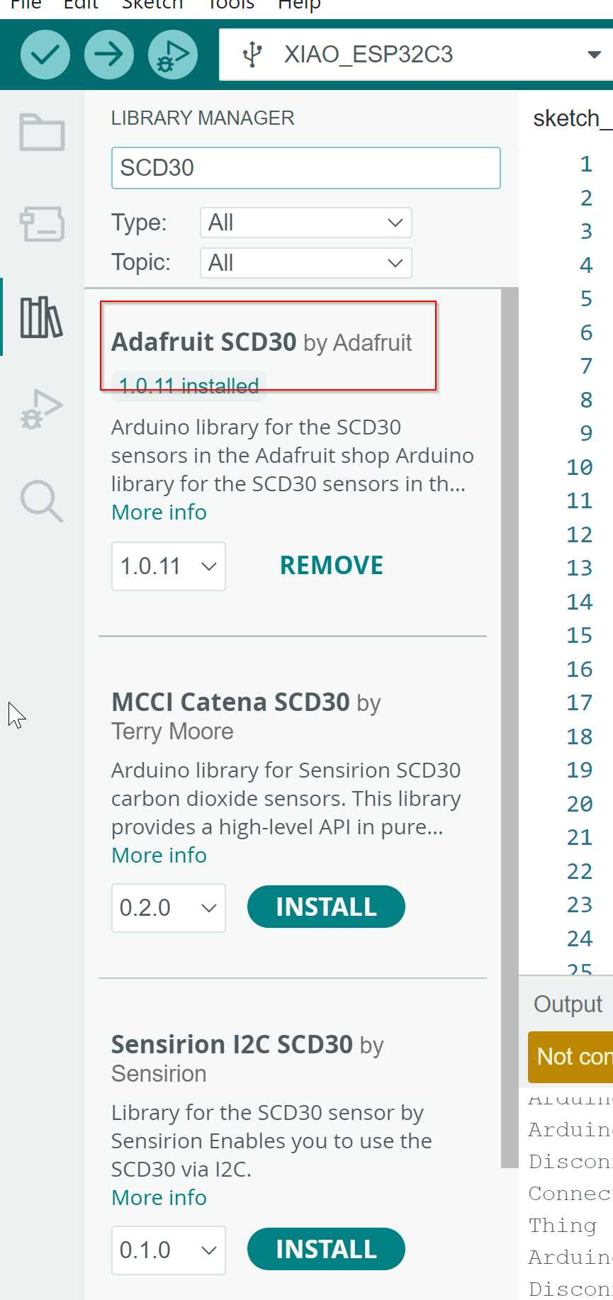 Downloading the adafruit SCD30 library