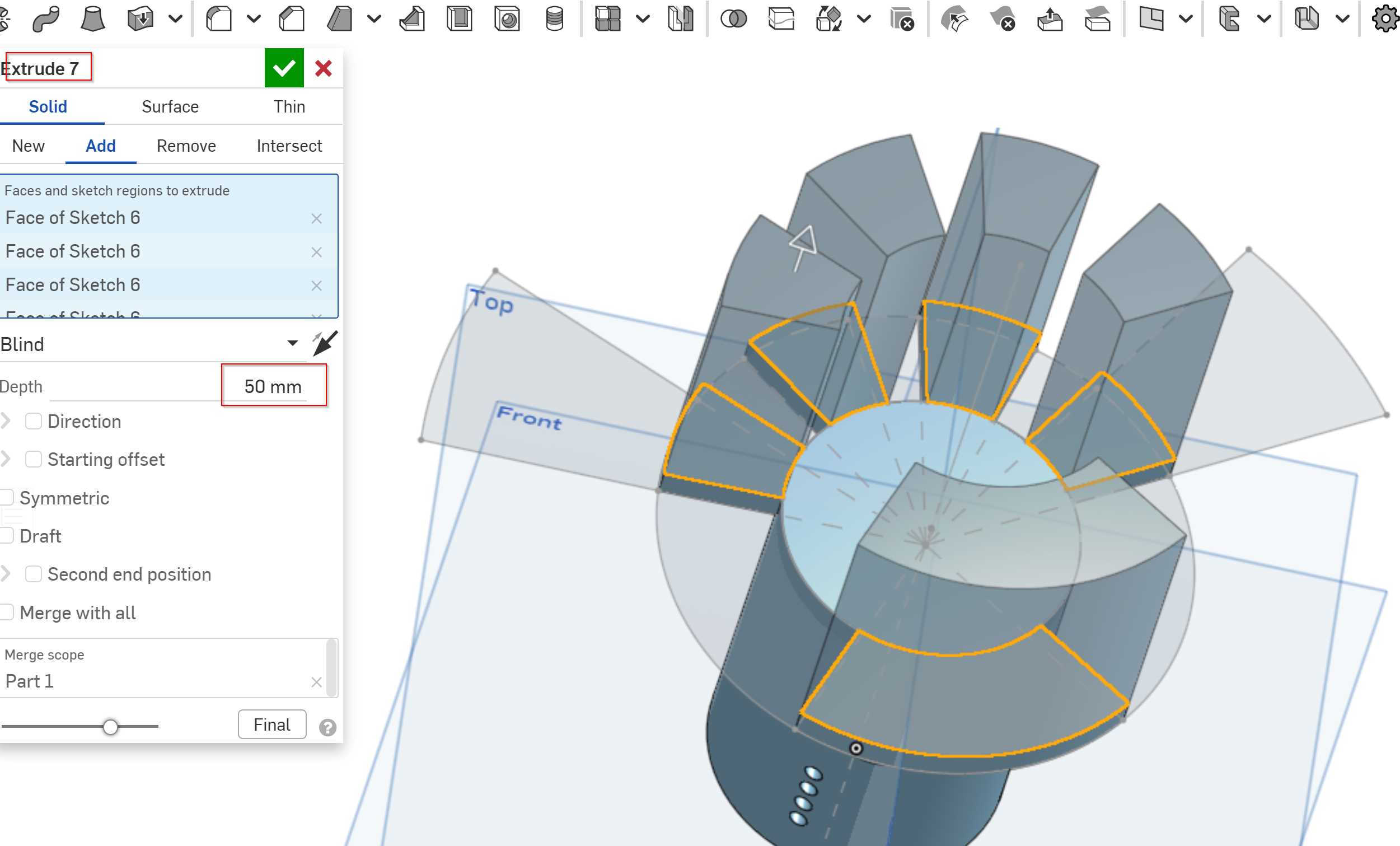 Sketch of the hand extruded 2