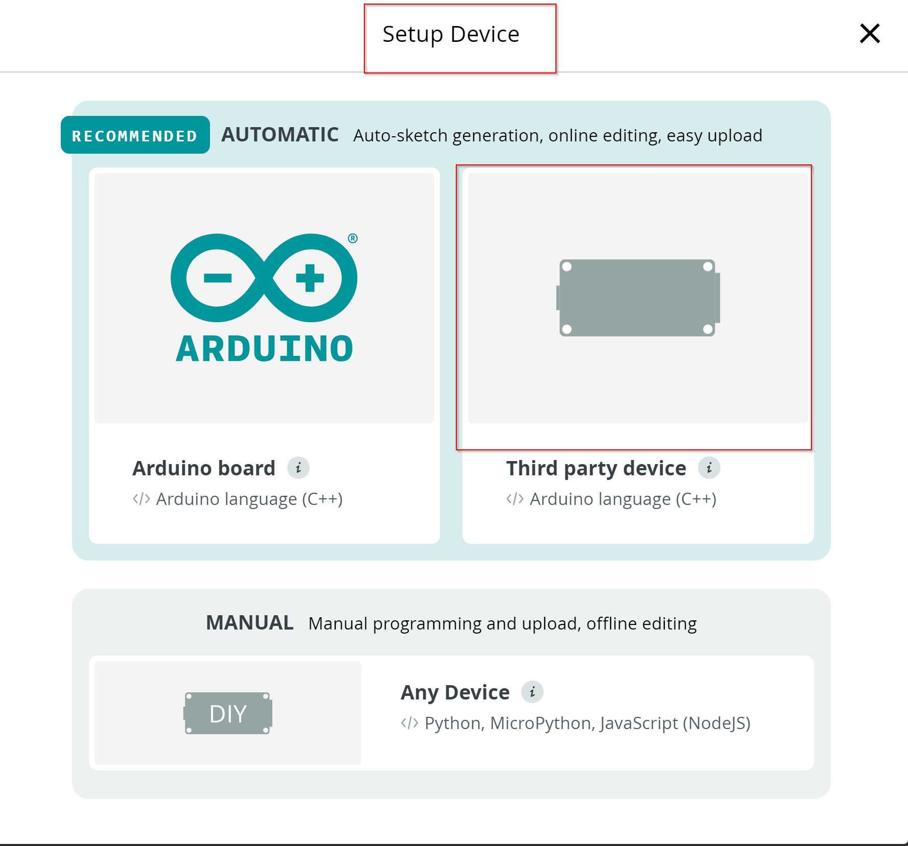 Setting up the device