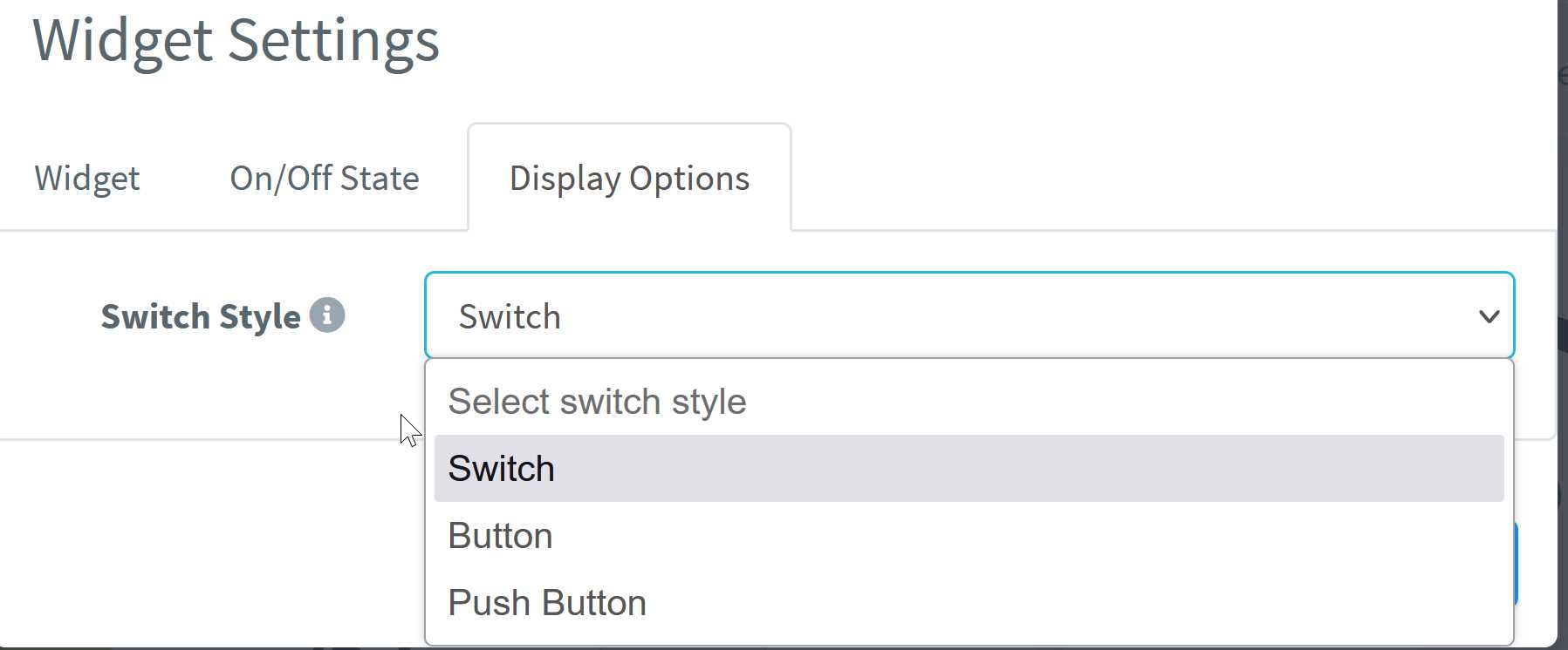 LED WIdgte switch display settings