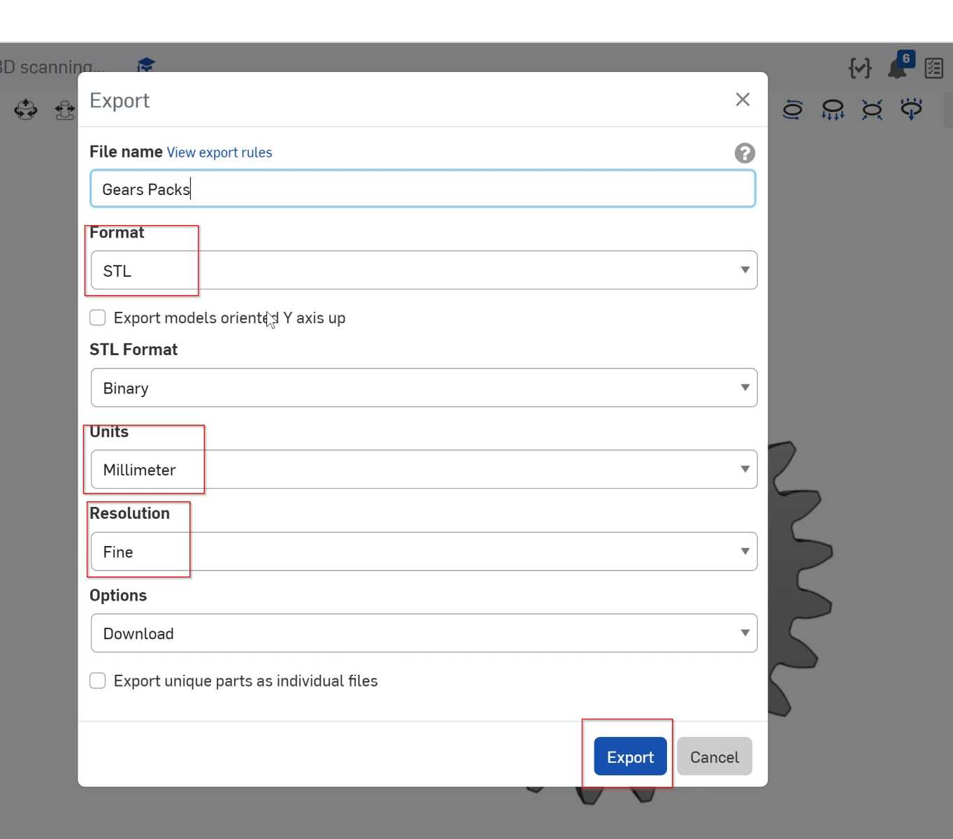 Export Options