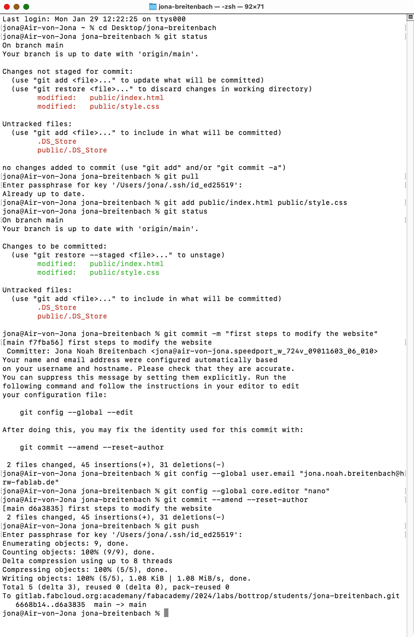 Terminal output of pull and push process.