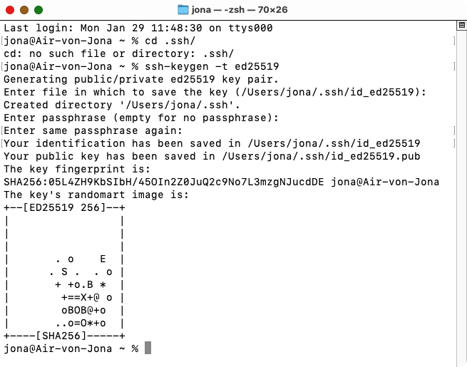 Terminal output with the public key.