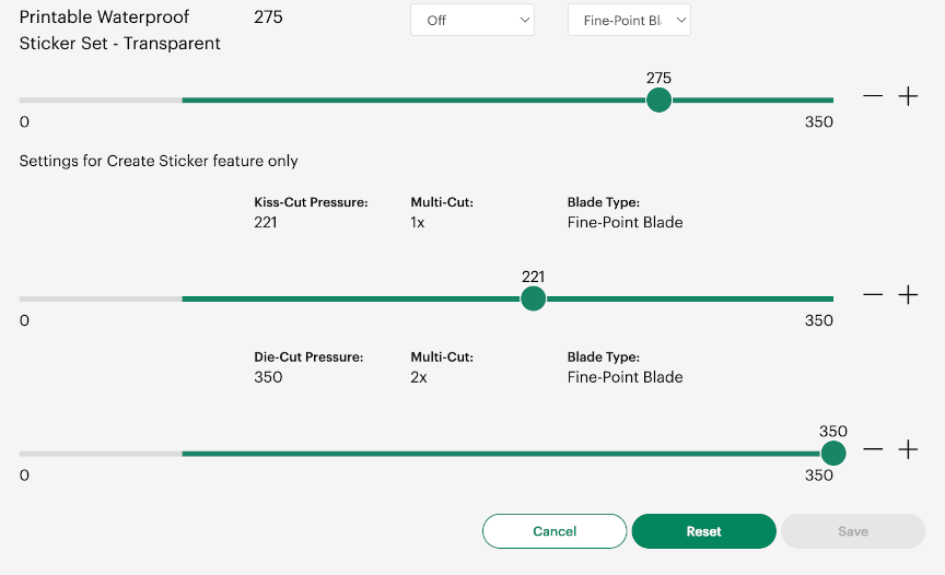 cricut reset materials view