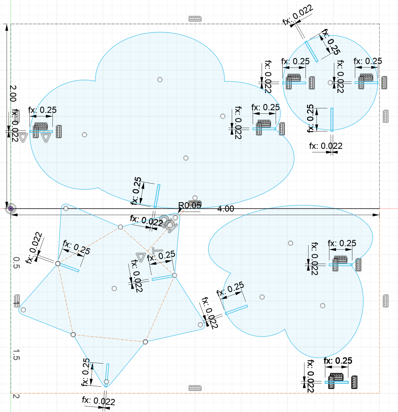 Fusion 360 sketch with slot rectangles