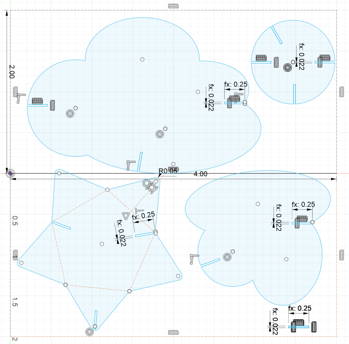 Fusion 360 sketch with slots