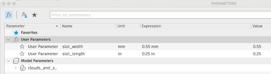 Fusion 360 user parameters