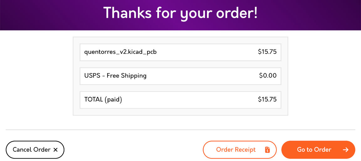 oshpark order confirmation screen