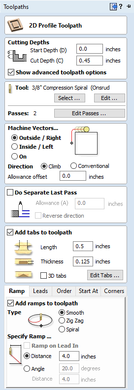 Toolpath settings