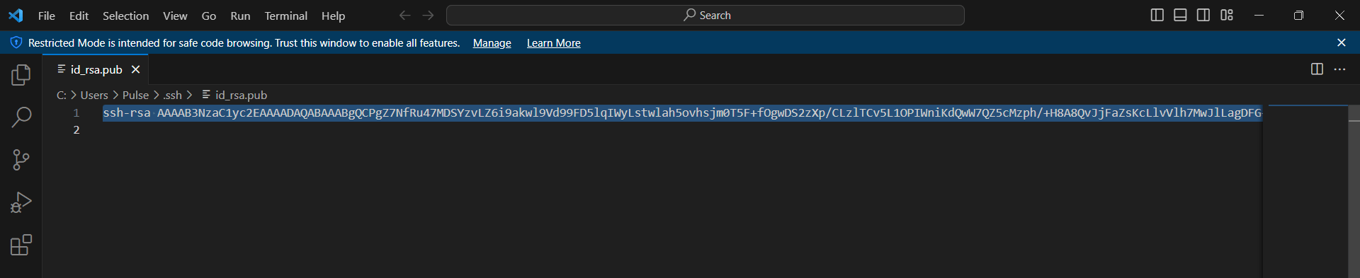 Open id_rsa in VS Code