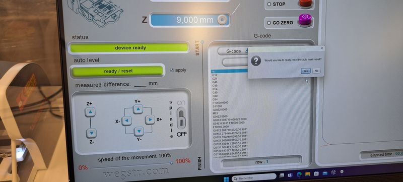 Picture of auto-level option on the CNC computer program.