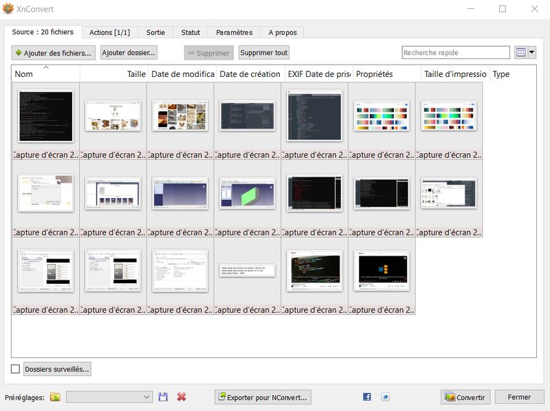 Printscreen of several images imported in the program to be converted at the same time.