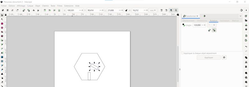 Printscreen of another rectangle duplicated in the document and rotated at 120 degrees.