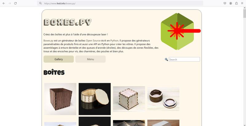 Festi's website to create the laser cutter's files for a wooden box.
