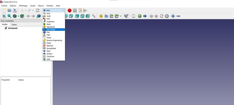Printscreen of the Freecad workshop option.
