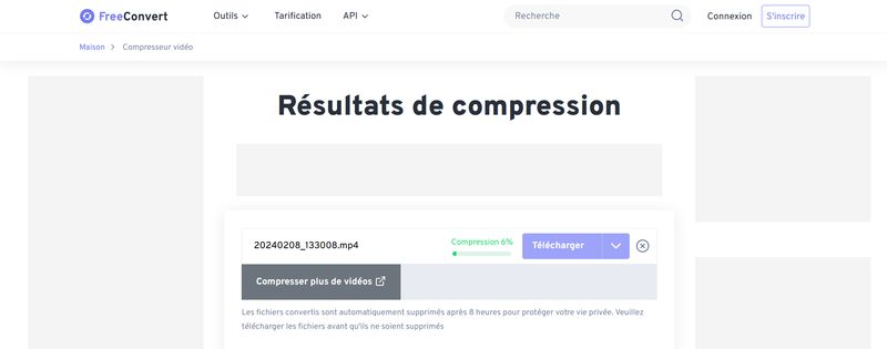 Printscreen of the file compression process in Freeconvert.
