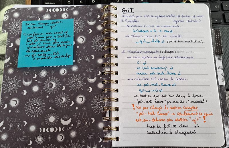 My first colored Git notes in my Fab Academy notebook