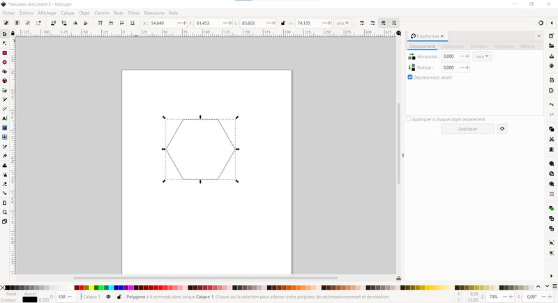 Printscreen of an hexagon drawn in Inkscape.