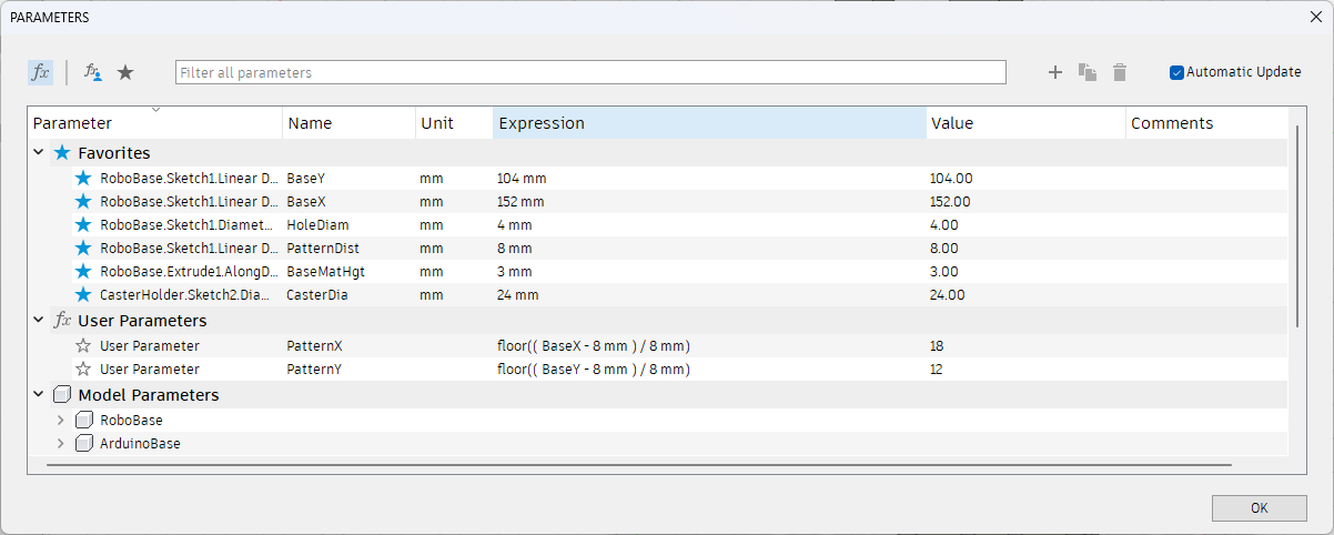 Fusion360 Parameters