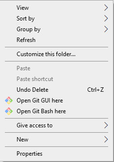 git bash here option on right click