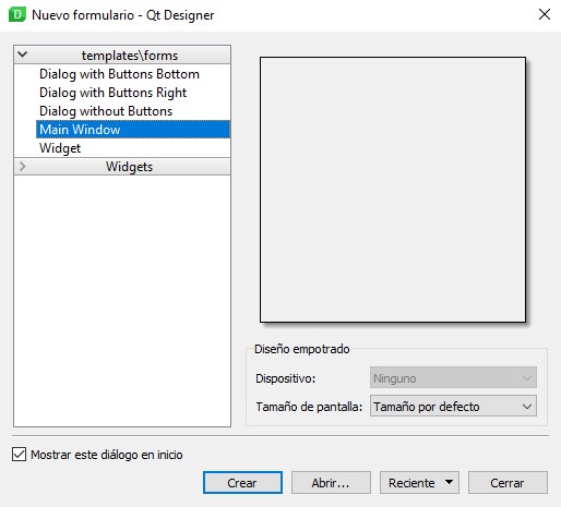 QtDesigner Create New Form