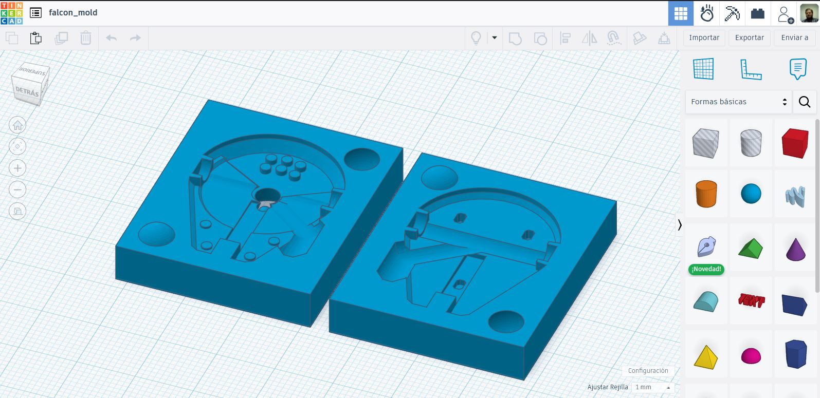 Final mold halves in Tinkercad