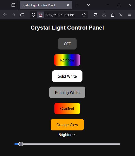 User interface preview of Crystal-Light control panel