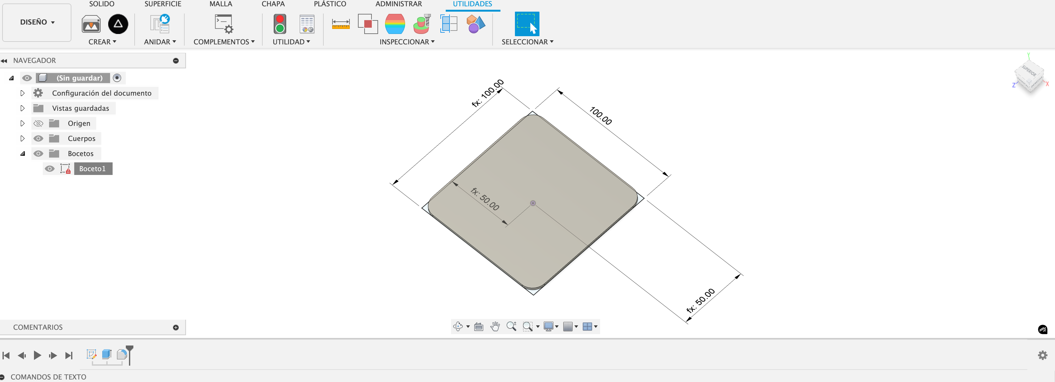 Fusion render of 100x100x2mm rounded plate