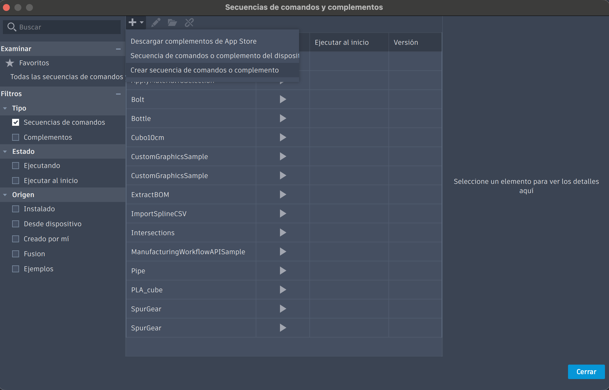 New script creation window