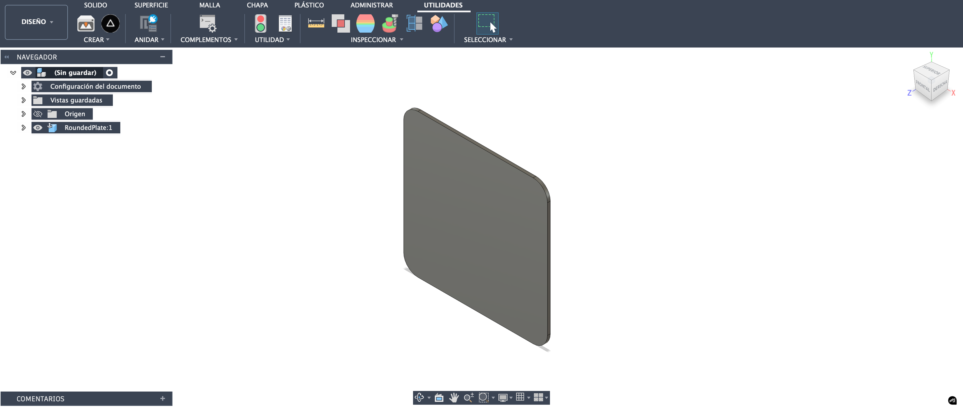 Generated 100x100x2mm plate in Fusion 360
