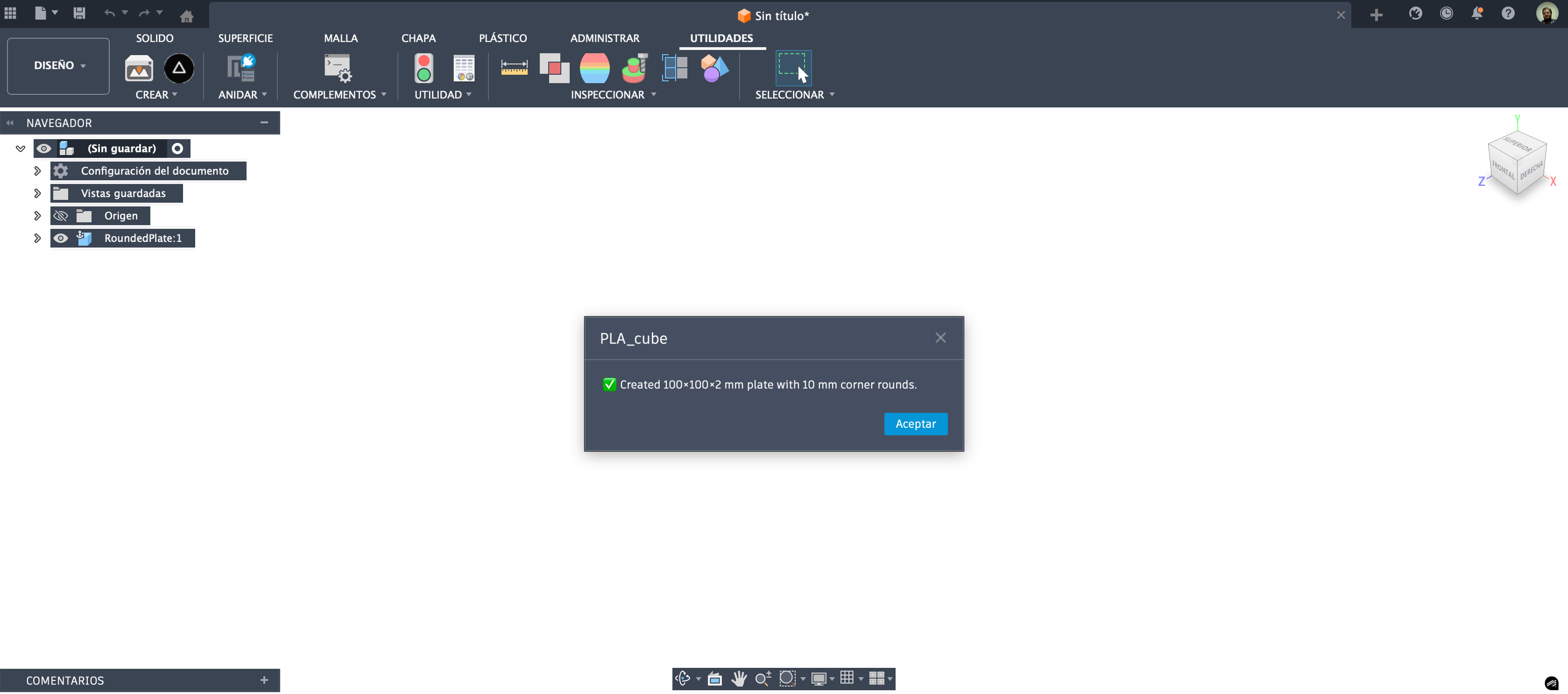 PLA_cube success message