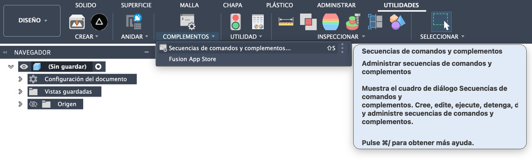 Scripts and Add-ins menu