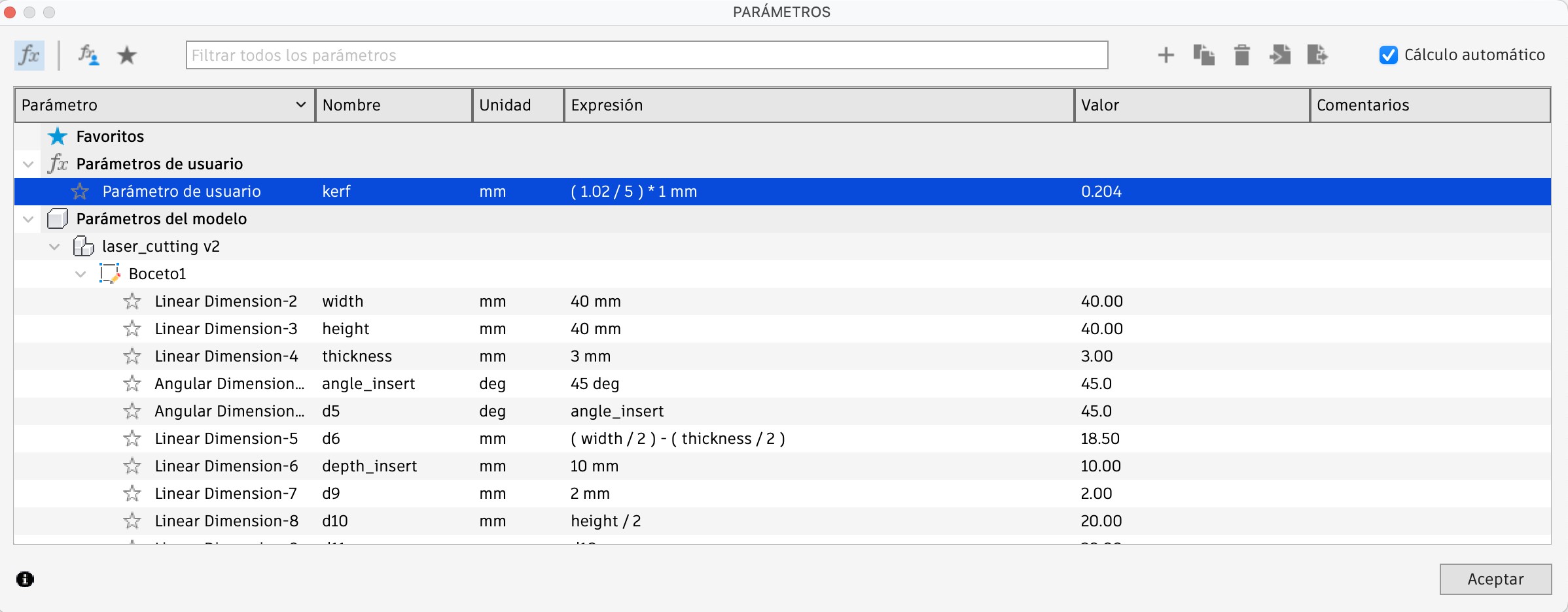 Parametric Settings